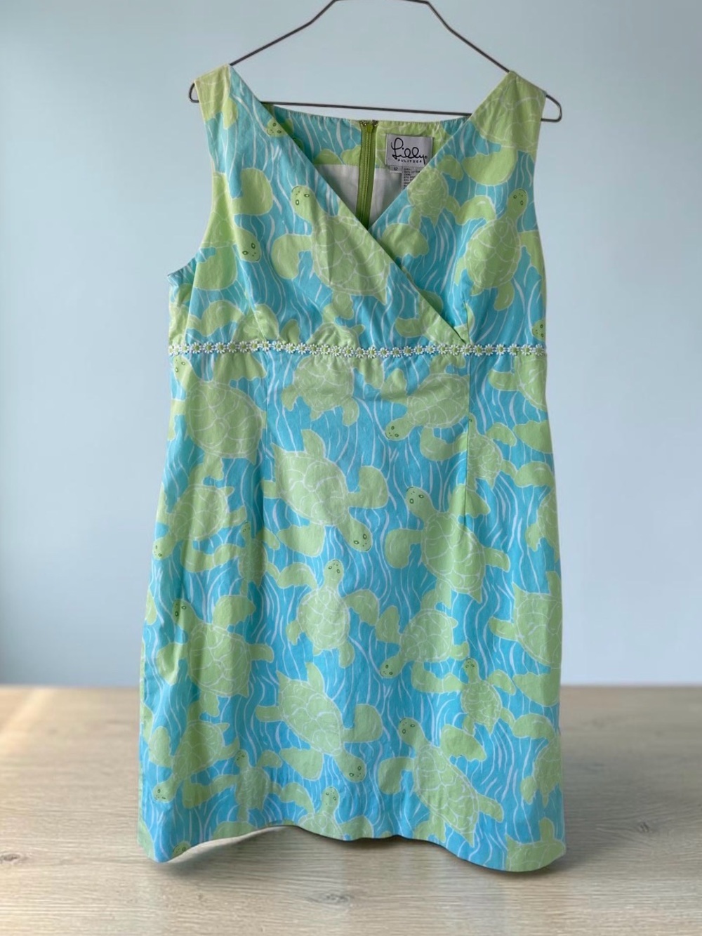 Lilly Pulitzer vintage cotton Aqua & Lime Sea Turtle Wrap Shift Dress